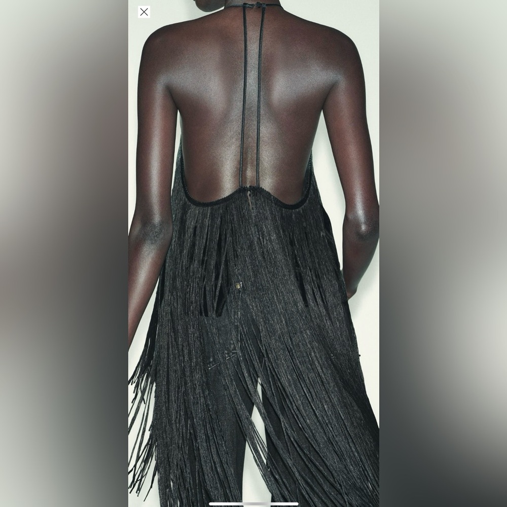 ZARA Black Velvet Fringed Halter Top - Size M - NEW - Picture 5 of 10